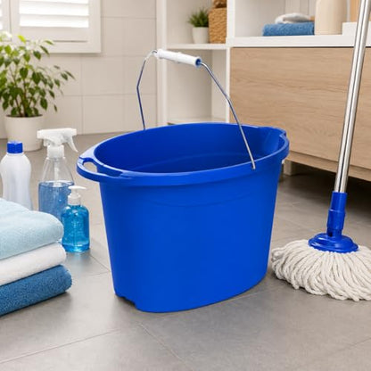 12 Quart Plastic Oval Bucket, Blue Multi-Purpose Utility Pail for Cleaning, Storage, Rinsing, Laundry, Car Wash, Home, Garage, Indoor and Outdoor Use