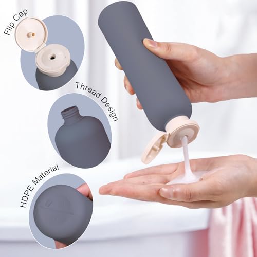 Travel Shampoo Bottle, Empty Plastic Squeeze Bottles 8.8oz with Flip Cap, Lotion Container for Toiletries Travel Size Shampoo and Conditioner - color: Gray