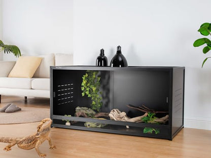 Reptile Tank 120 Gallon, 48"x24"x24" Large Reptile Enclosure for Bearded Dragon and Ball Python,Snake Terrarium with Heavy Duty Screen Front Sliding Tempered Glass Door, Combination Lock - color: Black-120 Gallon