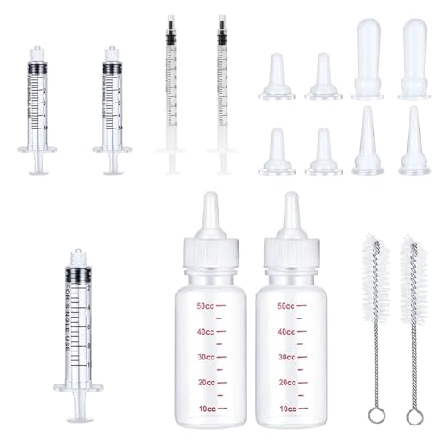 Suxgumoe Pet Feeding Bottle Set, Feeding Silicone Nipple with Bottle and Syringes, Reusable Pet Nursing Kits Feeding Tools for Rabbits, Small Animals (17pcs Pet Nursing Kit with Bottles) - color: 17pcs Pet Nursing Kit with Bottles