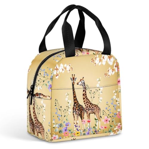 Giraffe Flowers Lunch Bag for Women Men | Insulated Lunch Box Leakproof Food Meal Containers Reusable Foldable 6L Capacity Lunch Tote Bags for Work Picnic Travel - color: style-16