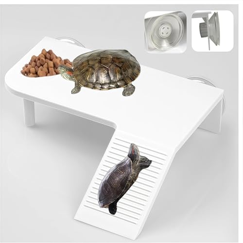 Turtle Basking Platform Stable Suction Cup Mounted Basking Platform with Support Base & Feeding Area for Turtle Tank Accessories Setups - color: White, size: Large
