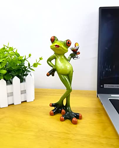 VVGIFTS Frog Figurines Cute Craft Resin Frog Statue for Home Bathroom Decor - color: Frog Drinking Drink