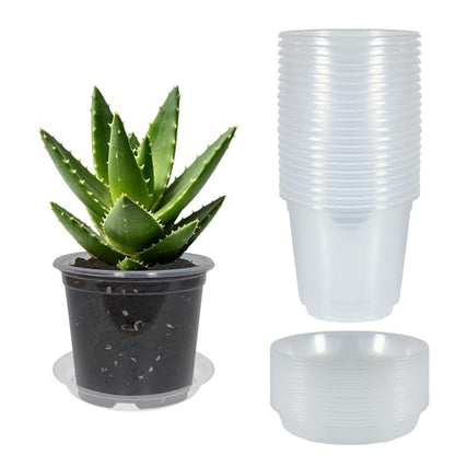 20 Pack 5 Inch Clear Nursery Pots with Drainage and 20 Pack Plant Saucers, Plant Pots for Plants Transparent Potting Containers for Plants Seeding Starter Pot (Clear, 5 Inch) - size: 5 Inch
