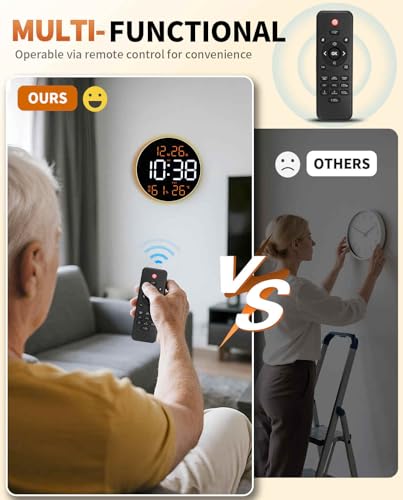 10 Inch Large Digital Wall Clock with 13 Color Changing Remote Control, Date Week Temperature, Auto Brightness Dimmer Big Clock with Night Lights,RGB - color: Rgb