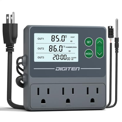 DIGITEN Temperature and Humidity Controller with Timer,3 Outlet Dual Probes | 3-Stage Outlet Control Temp,Humidity & Timer Separately,Digital Thermostat Outlet for Reptile,Aquariums,Mushroom,Greenhouse