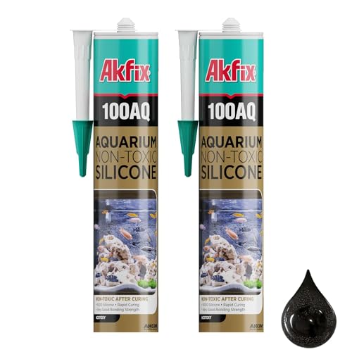 Akfix 100AQ Aquarium Sealant Black (2x10.1 fl. oz.) – 100% Waterproof, Fish-Safe, High-Speed Curing and Strong Adhesion, Non-Toxic Glass Adhesive for Aquarium Repair | Black, 2 Pack - color: Black, size: 2 Pack