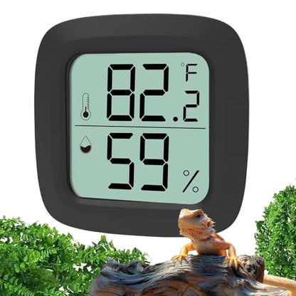 Black Reptile Thermometer and Hygrometer – LCD Digital Temp & Humidity Gauge for Bearded Dragon, Ball Python, Crested Gecko, Tortoise, Frog, Axolotl Tanks - size: Black