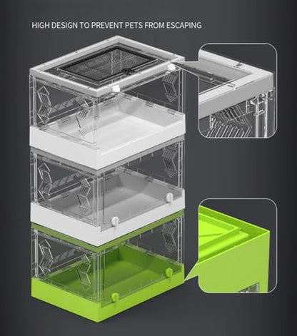 Large Portable Reptile Tank with Multi-Observation Perspective Foldable and Bottom Pulley, Ideal Habitat for Gecko, Frog, Spider and so on (Green Extra Large) | Multi-Observation Perspective, Foldable, Bottom Pulley, Ideal for Gecko, Frog, Spider - color: