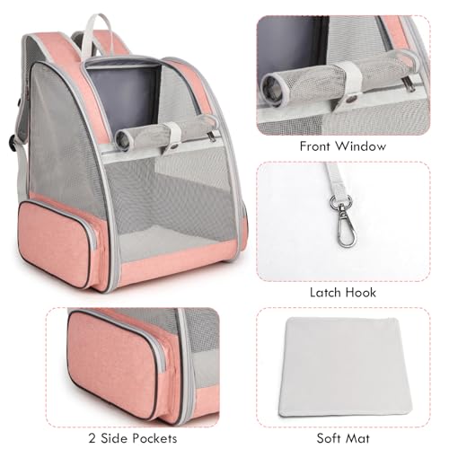 Cat Backpack Carrier, Large Pet Backpack with Kitten Wand Feather Toy for Medium Small Dog Cat Puppy Kitty Bunny up to 15lbs, Ventilated Mesh Dog Travel Carrier for Hiking Walking Outdoor Use (Pink) - color: Pink