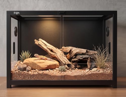 48 Gallon Reptile Tank, Gecko Reptile Enclosure Front Sliding Door | Stackable ventilation Gecko reptile terrariums Tank anti-escape locks and no-fingerprint handles humidification atomization - color: Black, size: 48 Gallon