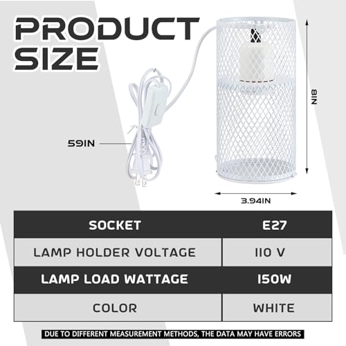 1 Pcs Reptile Heat Lamp Guard with 150W Ceramic Heat Emitter Basking Anti Scald Heating Lamp Holder Mesh Cage Reptile Protection Lampshade for Lizard Snake Without Bulb (4 Inch,White,White) - color: White, White