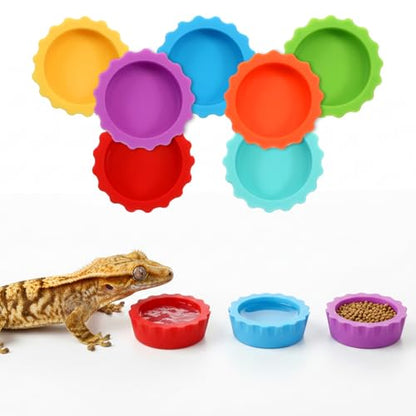 7 Pack Reptile Feeding Dish, Gecko Food Dish, Reusable Silicone Reptile Water Dishs, Small Pet Tank Accessories for Crested/Leopard Gecko, Hermit Crab, Tarantula, Isopods