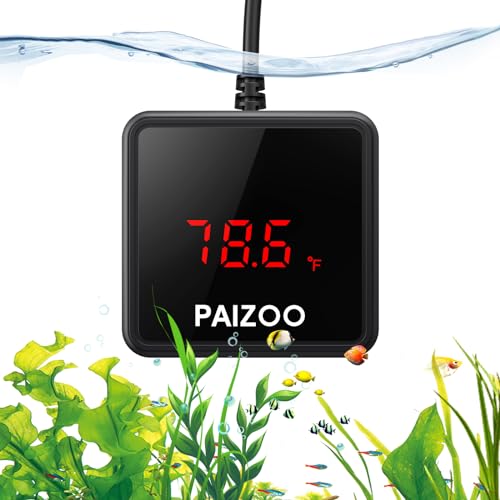 PAIZOO LED Waterproof Aquarium Thermometer Always-on Display with USB Cord | Highly Accurate ±0.9℉, Fish Tank Thermometer with 79" Power Cord and Suction Cup for Saltwater and Freshwater, 5V