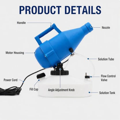 4.5l (1.2 Gallon) Electric Ulv Portable Fogger Sprayer Machine Cold Fogger Machine Spraying Distance 30ft W/16.4ft Cord for Home,Hotel,Church,School,Yard