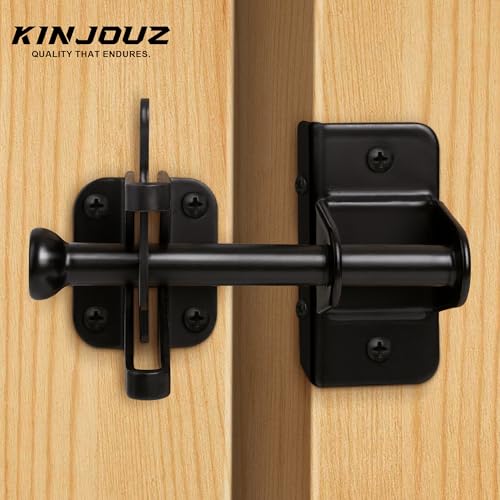 Self Locking Gate Latch for Wooden Fence, Automatic Gravity Latch | For Wood Metal Gate, Heavy Duty Gate Hardware Door Lock for Outdoor Pool, Garden Shed, Black