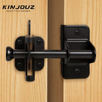 Self Locking Gate Latch for Wooden Fence, Automatic Gravity Latch | For Wood Metal Gate, Heavy Duty Gate Hardware Door Lock for Outdoor Pool, Garden Shed, Black