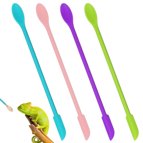 4 Pcs Reptile Spoon, Crested Gecko Food Mixing Spoon Crested Gecko Accessories Long Handle Feeding Tool fit Lizard Gargoyle Bearded Dragon