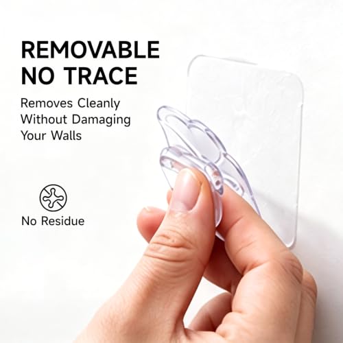 16 Pack Crystal Clear Adhesive Hooks for Hanging, Heavy Duty 22lb | Sticky Hooks, Invisible Clear Wall Hooks No Drill No Damage, Waterproof Shower Hooks for Bathroom Kitchen Towel Keys