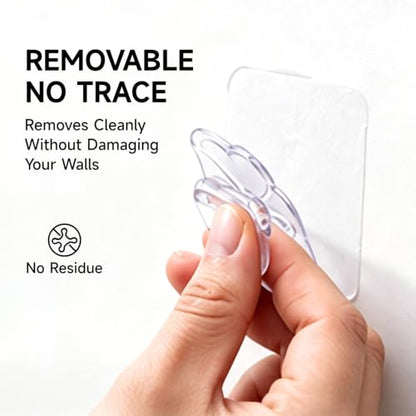 16 Pack Crystal Clear Adhesive Hooks for Hanging, Heavy Duty 22lb | Sticky Hooks, Invisible Clear Wall Hooks No Drill No Damage, Waterproof Shower Hooks for Bathroom Kitchen Towel Keys