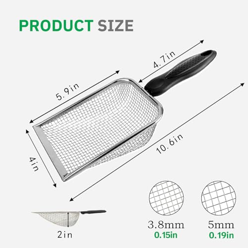 2 Pack Chicken Poop Scooper for Coop, Mesh Sifting Shovel 3.8mm 5mm Holes | 4" Metal Chicken Coop Rake and Scoop Cleaning Tool, Scooper Shovel for Sifting Sand, Litter, Chicken Supplies - size: 4" 2 Set