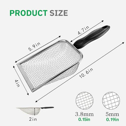 2 Pack Chicken Poop Scooper for Coop, Mesh Sifting Shovel 3.8mm 5mm Holes | 4" Metal Chicken Coop Rake and Scoop Cleaning Tool, Scooper Shovel for Sifting Sand, Litter, Chicken Supplies - size: 4" 2 Set