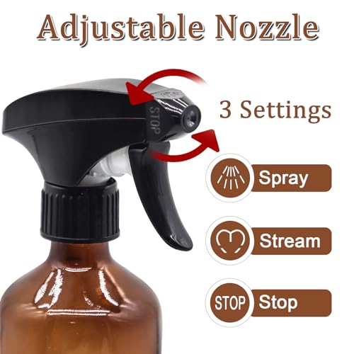 Glass Spray Bottles for Cleaning,16 OZ 2 Pack Continuous Empty Water Mister Spray Bottles for Hair,Plants Mister,Adjustable Nozzle,Amber - color: Amber