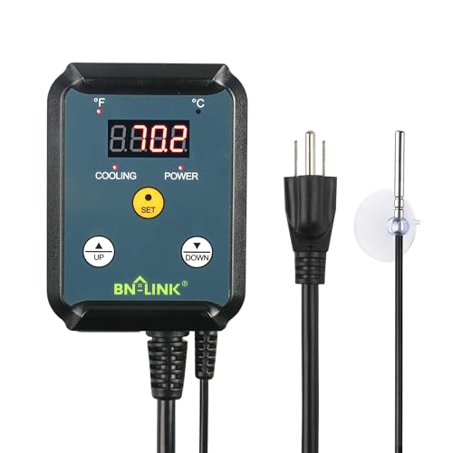 BN-LINK Digital Cooling Thermostat Temperature Controller Plug Outlet | Thermal Switch For Attic Fan, Exhaust Ventilation Fan, Cooling Devices, Greenhouse, Garage, Brewing,40-108°F 8.3A 1000W, ETL