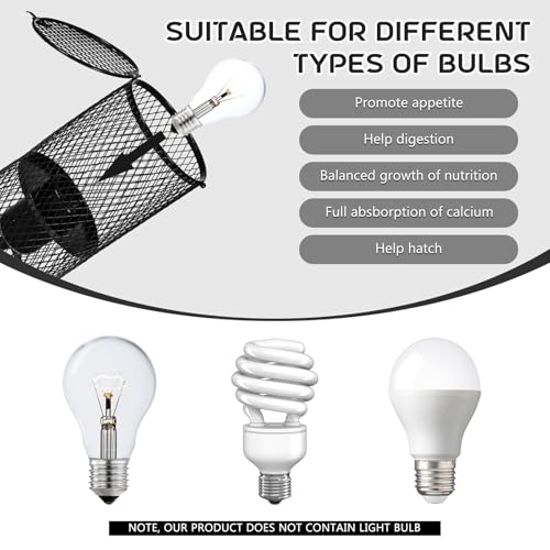 1 Pcs Reptile Heat Lamp Guard with 150W Ceramic Heat Emitter Basking Anti Scald Heating Lamp Holder Mesh Cage Reptile Protection Lampshades for Lizard Snake Chick, Bulb Not Included (Black) - color: Black