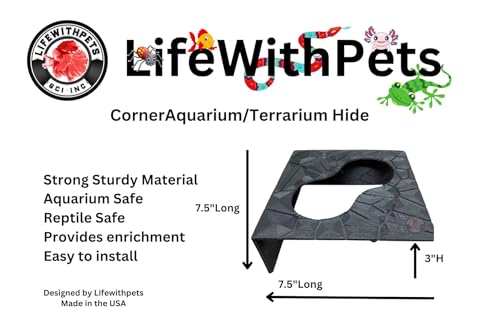Aquarium Corner Hide for Fish Aquarium Undergravel Fish | Unique Underground Viewing Tunnel | Large Black Size 7.5" Lx 7.5" L x 3" H