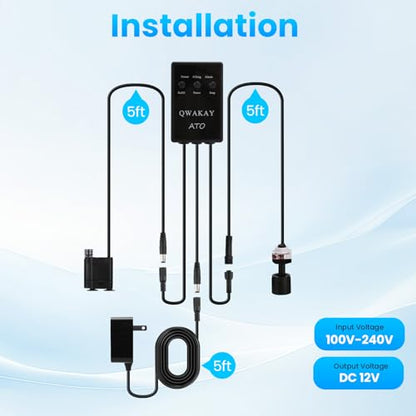 Auto Top Off System Aquarium - Smart Automatic ATO System for Saltwater | Water Level Controller Kit for Fish Tank Aquarium (with Submersible Pump)