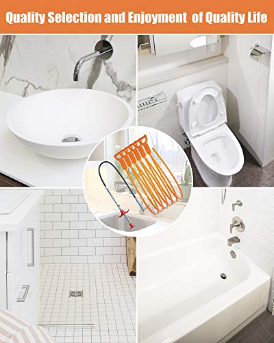 Hair Drain Clog Remover Tool – 6 × 25-Inch Sink Snake + 1 × 24-Inch Drain Cleaner Tool, Plumbing Snake for Shower, Toilet, Kitchen Sink & Tub – 7-Piece Hair Removal Tool Set