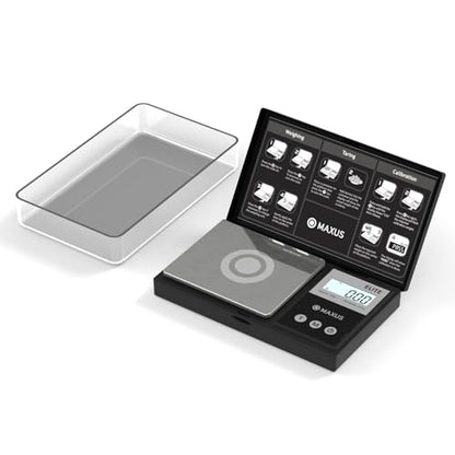 Digital Pocket Gram Scale 500g x 0.01g High Precision with Tray | Weighs Small Food, Jewelry, Ounces, Grains, LCD Display, Tare Function - color: Black