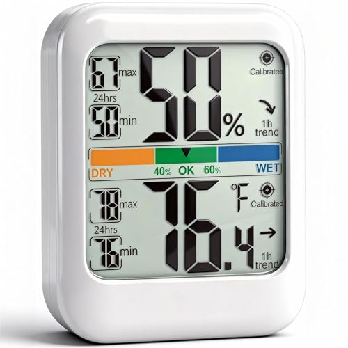 G.CATACC Room Thermometer Indoor Hygrometer Temperature Humidity Monitor | 5s Fast Refresh, 2.8" Large LCD, Battery included, Accurate Sensor for Home Office Baby Nursery Greenhouse Reptile Incubator - color: Temperature and Humidity Monitor - White