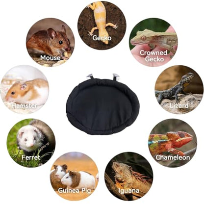 Bearded Dragon Bed with Suction Cup Soft Sleep Cushion Mat Washable for Travel Reptile Tank Pad Small Animal Carrier for Lizard Leopard Gecko Hamster Rat Bunny (Black)