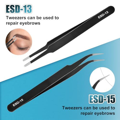 10Pcs Precision Tweezers Set, Upgraded Anti-Static Stainless Steel Tweezers with Storage Box, for Craft, Electronics, Jewelry-Making, Laboratory Work, Soldering, DIY