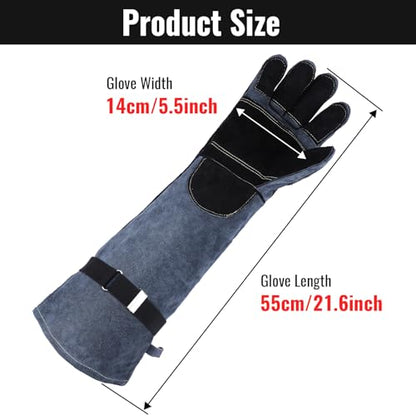 Heavy Duty Animal Handling Gloves - Cat Gloves Bite Proof, Ideal for Dog Training, Falconry, Welding, Gardening - 21.6 inch Grey Black - color: Grey