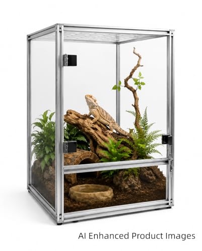 10 Gallon Reptile Terrarium Tank, 12x12x16 Front Opening Glass Enclosure with Aluminum Frame, Easy Assembly Habitat for Gecko, Crested Gecko, Frog, Tarantula, Jumping Spider & Small Reptiles