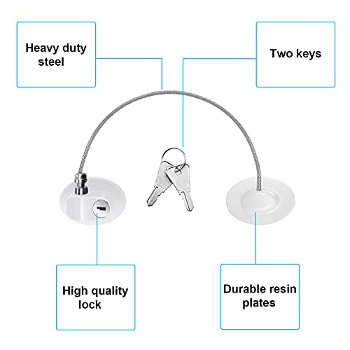 Hotop 4 Pack Cabinet Locks with Keys Refrigerator Fridge Locks Replacement with Steel Wire Self Adhesive Child and Baby Proofing Safety for File Drawers Deep Freezer Doors Latch(White) - color: White
