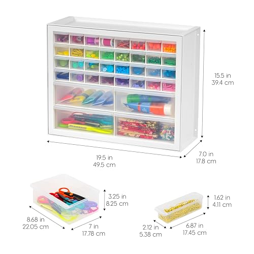 IRIS USA 36-Drawer Storage Cabinet, Bead Craft Supplies, Made in USA, White | Wall mountable, Stackable, Hardware, Electronics, Teacher Toolbox, Small Parts - color: White, size: 36 Drawer