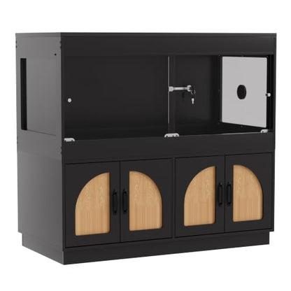 120 Gallon Reptile Terrarium Tank and Storage Cabinet, Black Finish | 4x2x2 Reptile terrarium with stand, glass doors, locking mesh top, acrylic side panels, built-in power, storage cabinet - color: Black