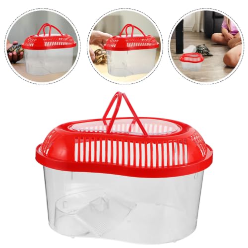 Alasum Portable Red Plastic Fish Tank with Lid and Handle, Reptile Carrier with Ventilation Holes for Turtles and Lizards, Small Transport Box for Outdoor Use