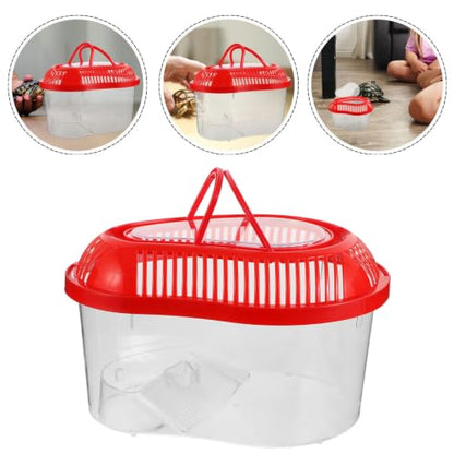 Alasum Portable Red Plastic Fish Tank with Lid and Handle, Reptile Carrier with Ventilation Holes for Turtles and Lizards, Small Transport Box for Outdoor Use