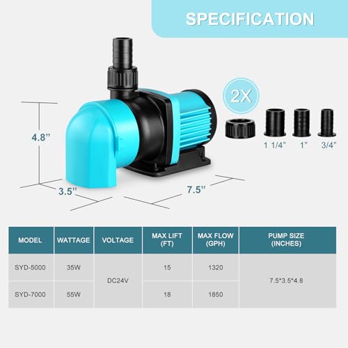 1850GPH Aquarium Return pump with LCD display controller, 55W DC 24V aquarium pump for saltwater freshwater aquarium,fish tank,sump,20 speeds ECO Quiet Submersible and inline pump. - style: 1850GPH 55W