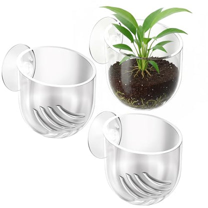 3 Pack Clear Fish Tank Plant Holder Aquatic Plant Cups Fishes Tanks Plants Pot Acrylic Aquarium Plants Holder with Suction Cups for Home Aquariums Aquascape Decor, Red Worm Fish Shrimp Feeder