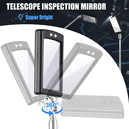 BBTO 4 Pcs LED Inspection Mirror | Telescoping Flexible Tool for Mechanics, Checking Vehicle Engine Parts, HVAC Systems, Tight Spaces, Non-slip Grip Handle - size: 1.97 x 3.15 Inches/ 5 x 8 cm, style: Modern