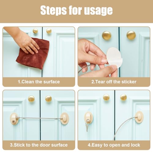 Hotop 4 Pack Cabinet Locks with Keys Refrigerator Fridge Locks Replacement with Steel Wire Self Adhesive Child and Baby Proofing Safety for File Drawers Deep Freezer Doors Latch(Light Brown) - color: Light Brown