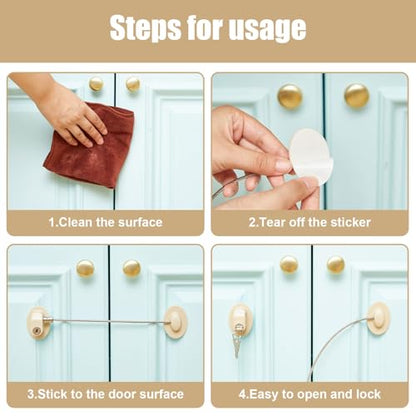 Hotop 4 Pack Cabinet Locks with Keys Refrigerator Fridge Locks Replacement with Steel Wire Self Adhesive Child and Baby Proofing Safety for File Drawers Deep Freezer Doors Latch(Light Brown) - color: Light Brown