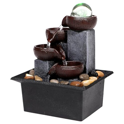 Tabletop Water Fountain-Indoor Waterfall-Desktop Fountain-Spinning Crystal Ball Lighting LED Colors from-Waterfall-Indoor Water Fountains with Natural River Rocks for Feng Shui Effect