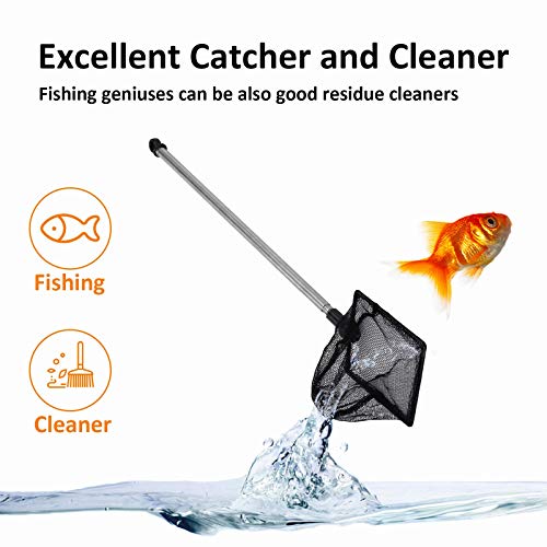 Aquarium Fish Net, 6 Inch Fine Mesh Fish Tank with Extendable 9-24 inch Long Handle - size: 6 inch